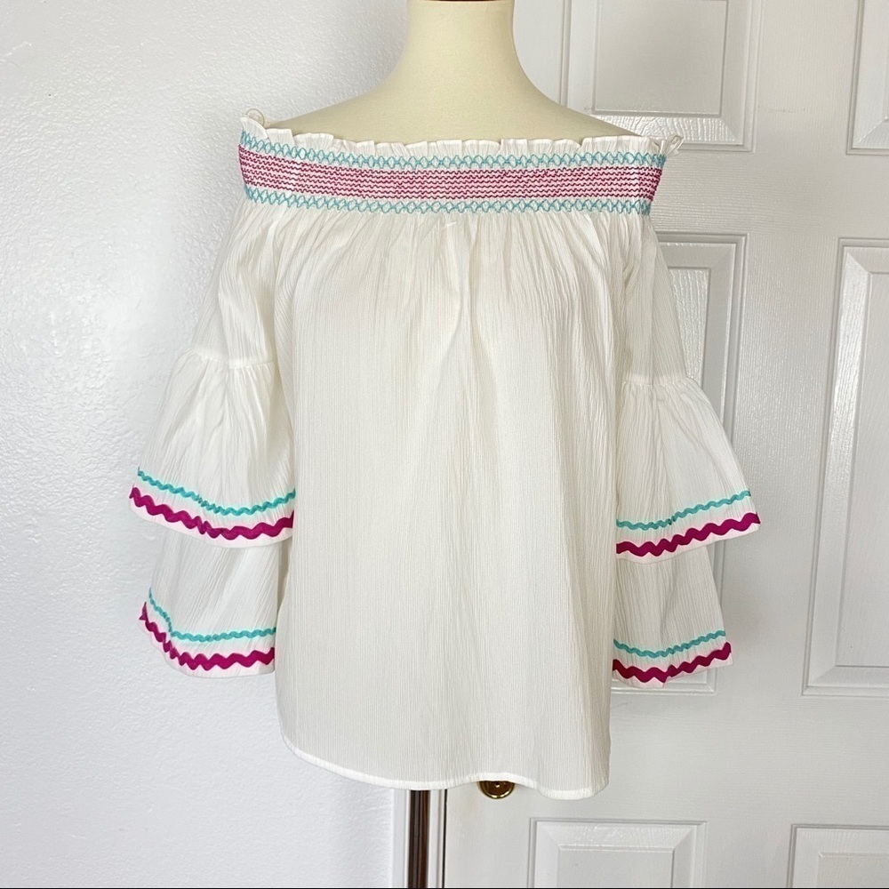 Entro Off Shoulder Blouse Double Gauze White S - Picture 1 of 8